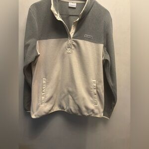 Vintage Y2K Columbia Fleece Snap Pullover | Gray & Cream Two-Tone | Unisex XL